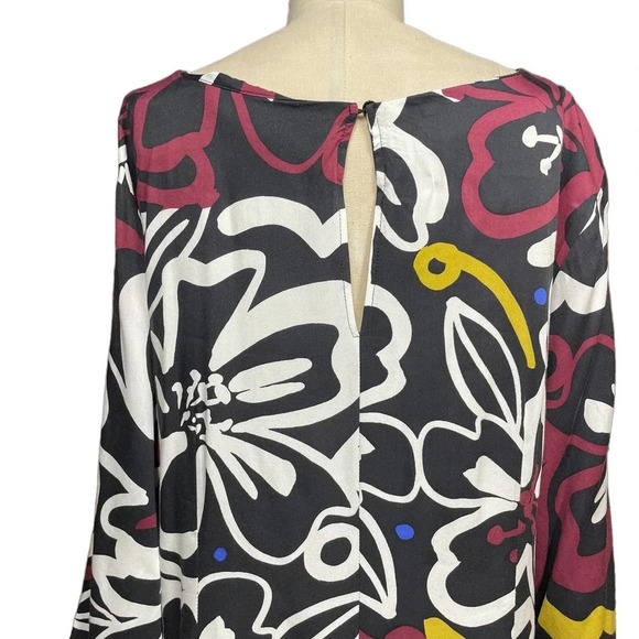 Eloquii Tie Front Kimono Sleeve Dress Black‎ Burgundy Floral Plus Size 16 - Picture 8 of 12